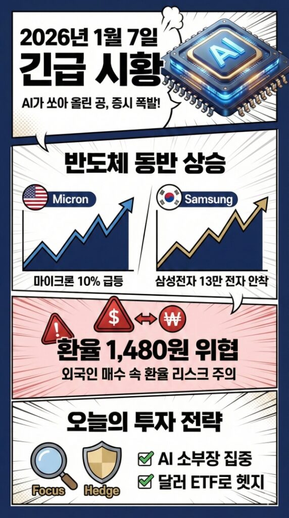 1월7일 주식마감시황 CES 2026 AI 랠리 폭발, 삼성전자 13만원 시대 열렸다