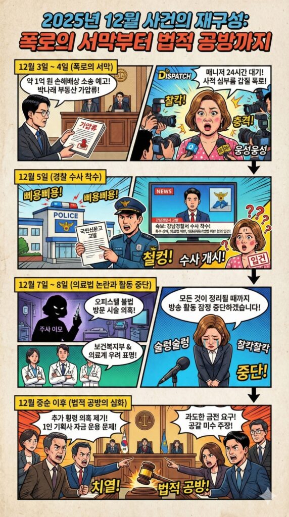 박나래 활동 중단 사태, 1억 손배소와 의료법 위반의 진실은? 3 박나래 활동 중단 사태, 사건 타인라인