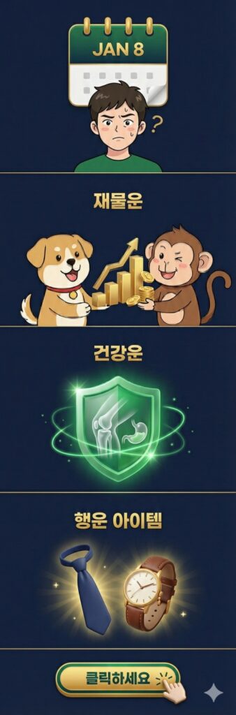 오늘의 운세 1월8일(운세총운, 재물운, 애정운, 횡재운, 대인관계)