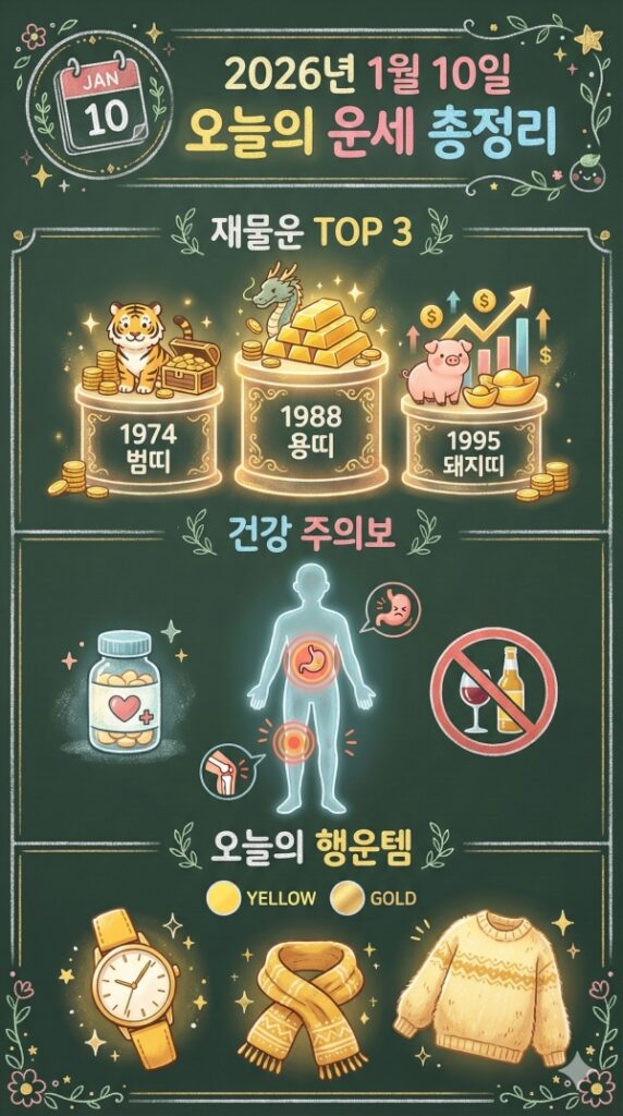 오늘의 운세(1월10일) 재물운, 애정운, 건강운, 대인관계, 횡재수, 행운의 코디, 로또추천번호