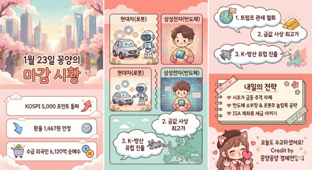 주식마감시황: 2026.01.23. 꿈의 5,000피 시대 개막! 삼성전자 15만전자 등극과 로봇주 대폭발 (ft. 코스피 전망) 15 주식마감시황 2026.01.23. 꿈의 5,000피 시대 개막! 삼성전자 15만전자 등극과 로봇주 대폭발