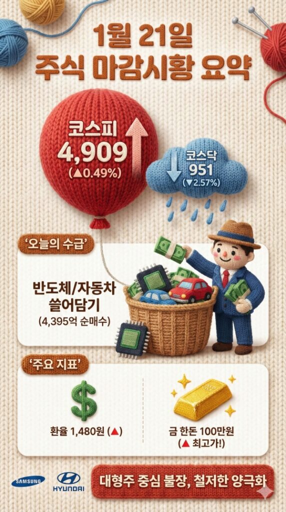 주식마감시황 코스피 4900 돌파! 삼성전자, 현대차 전망 및 금값 100만 원 시대 투자 전략
