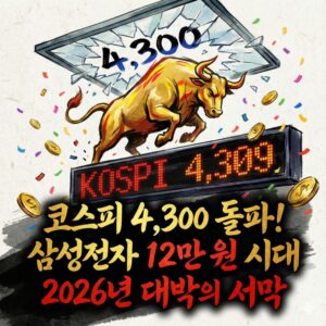 코스피 4300 돌파! 2026년 병오년(丙午年), 붉은 말의 해가 밝자마자 우리 증시가 그야말로 '적토마'처럼 질주했습니다. 새해 첫 거래일인 오늘, 코스피는 사상 처음으로 4,300포인트를 돌파하며 화려한 피날레가 아닌 새로운 서막을 알렸습니다.