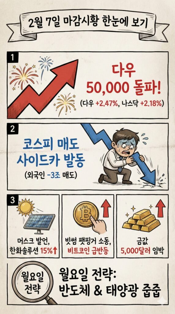 주식마감시황: 2월6일 "월요일, 역대급 갭상승 온다" 코스피 5000 붕괴를 잊게 할 미국의 선물 2 2월6일 주식마감시황 한눈에 보기