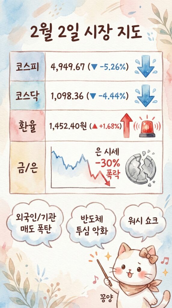 주식마감시황 2026년2월2일 삼성전자 투매와 은값 30% 폭락... '현금'이 귀한 시간