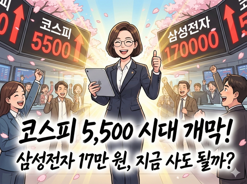 Home 1 주식마감시황 코스피 5500 시대! 삼성전자(17만) 추격 매수 전략과 7월 상폐 주의보