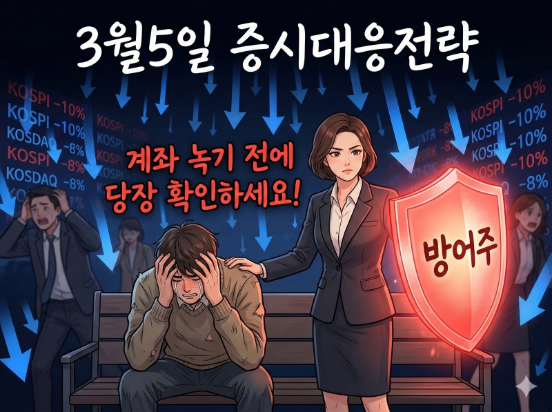 증시대응전략(2026년3월5일) 빚투 개미 반대매매 공포... 폭락장 속 한 줄기 빛, 방어주 찾기